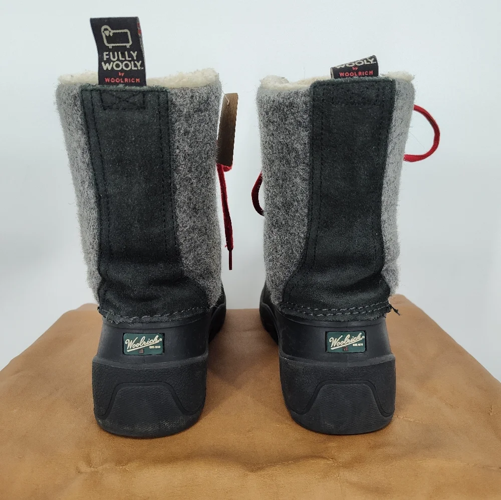Woolrich Fully Wooly Black/Grey Cream Winter Boots Size Women's 8
